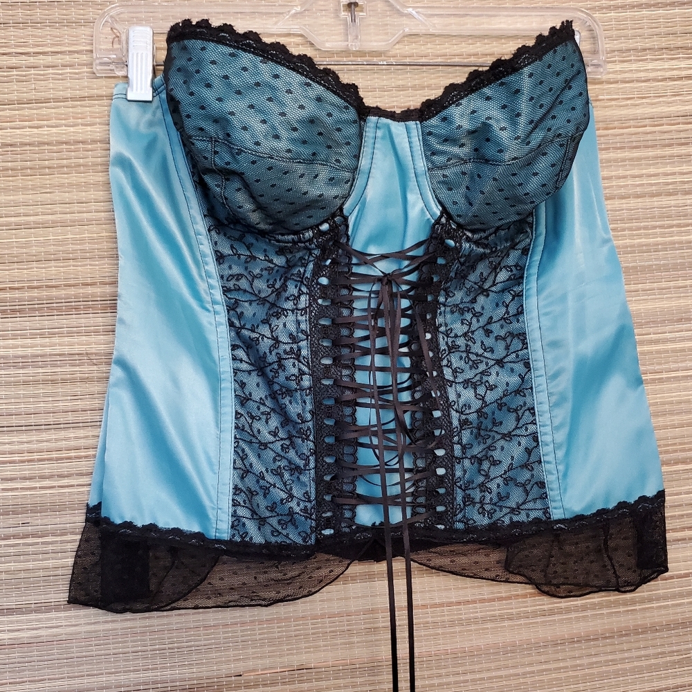 Fredericks of Hollywood - Blue w/Black Lace Corset